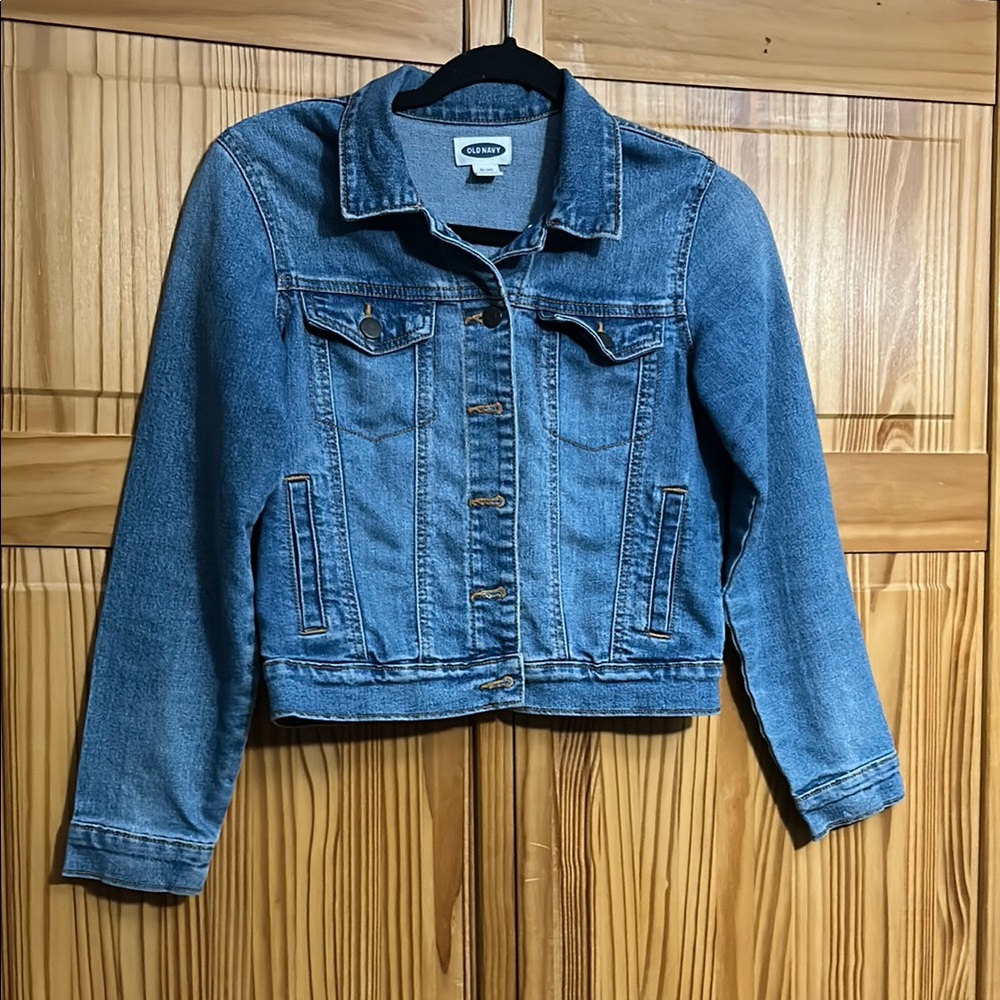 Old Navy Girls Blue Jean Jacket Cropped Medium Wash Size XL - 14